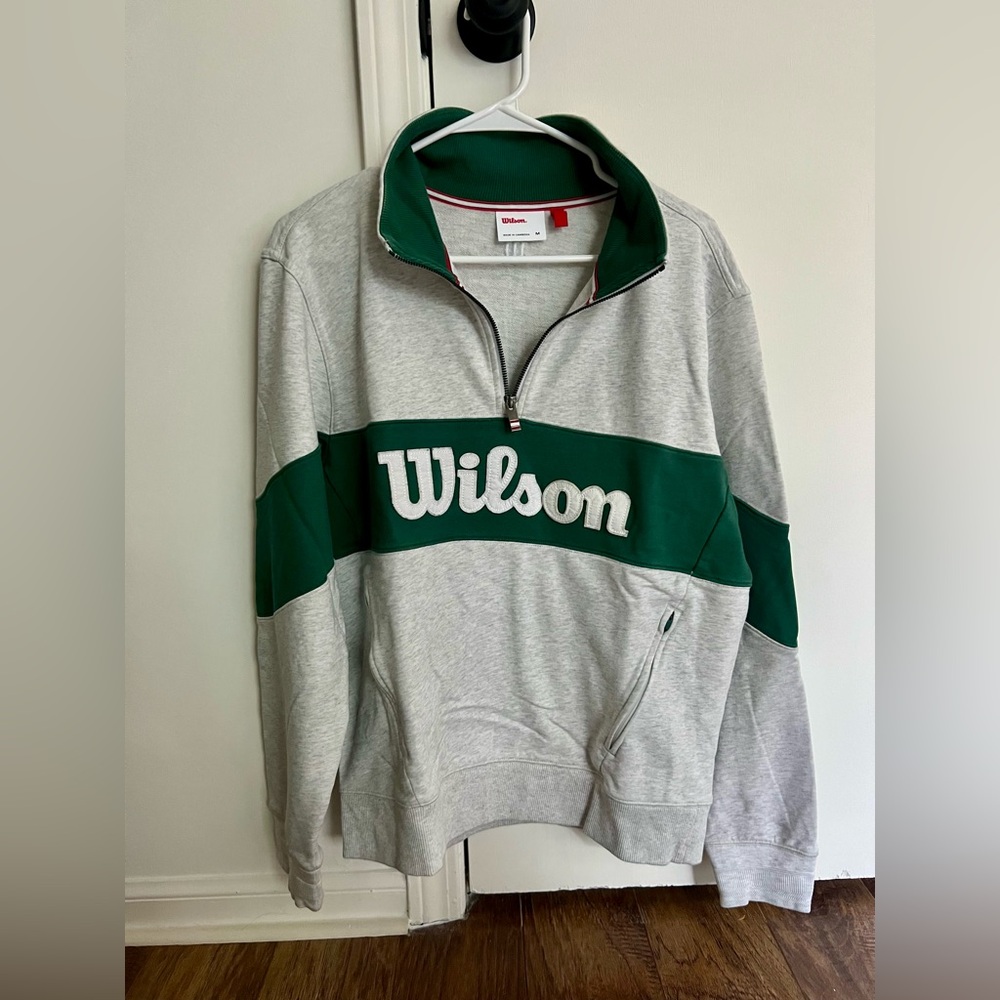 Wilson Gray and Green Quarter-Zip Logo Sweatshirt